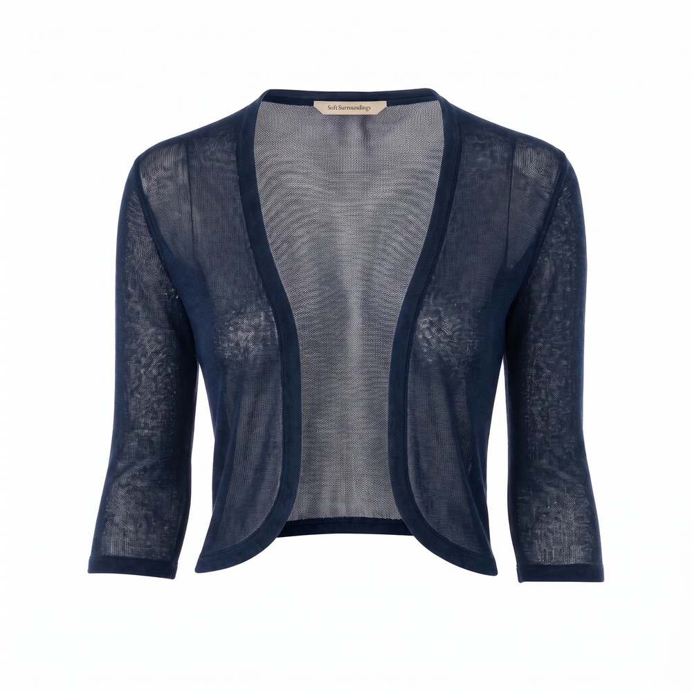 Soft Surroundings Shrug XS Navy Blue Sheer Knit Open Front Bolero Classic Layer